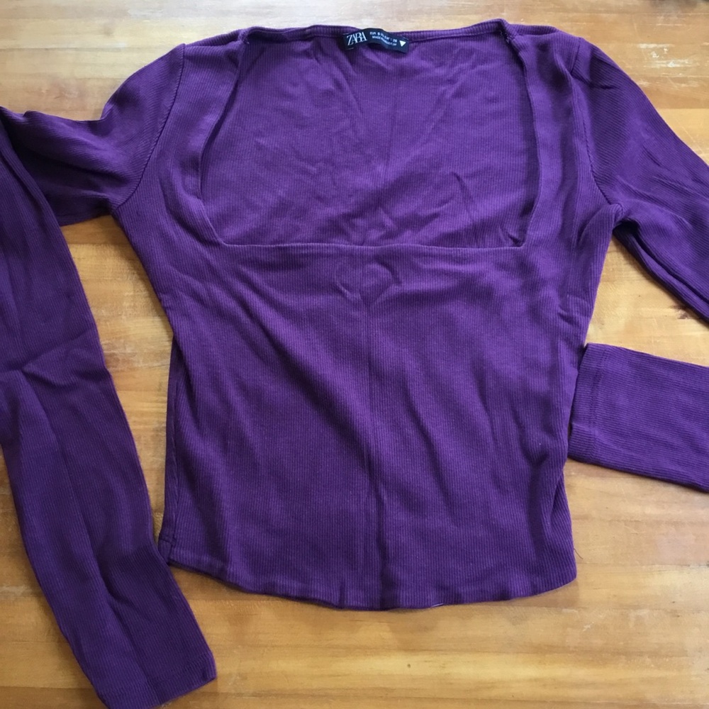Zara Long sleeve, square neck, cropped top, size S